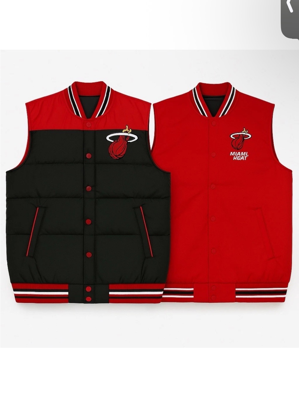 Miami Heat Mens XXL Reversible Puffer Vest Black Red JH Design NBA Snap Button